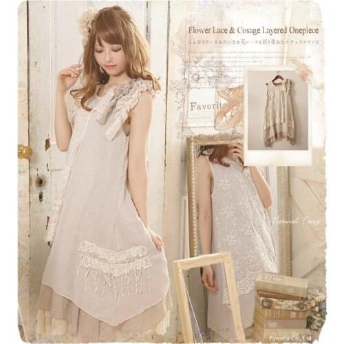 Japanese Harajuku Mori Girl Lolita Hippie Boho Lace Crochet Appliques Cotton Linen Patchwork Robe Femme Women Tank Summer Dress