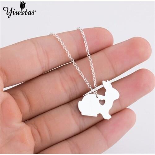 Yiustar Stainless Steel Hollow Love Heart Rabbit Charm Necklace Animal Pendant Choker Necklace Christmas Accessories Gifts Party