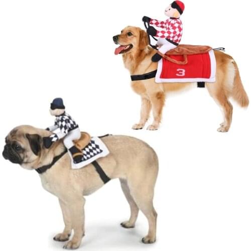 Funny Pet Riding Horse Costume Dog Rider Clothes Halloween Chrismas Cute Suit D0AC