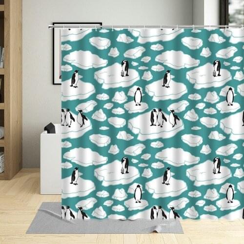 Cute Animal Shower Curtain Cartoons Little Penguin Printing Bathroom Bathtub Decor Polyester Fabric Hanging Curtains With Hooks