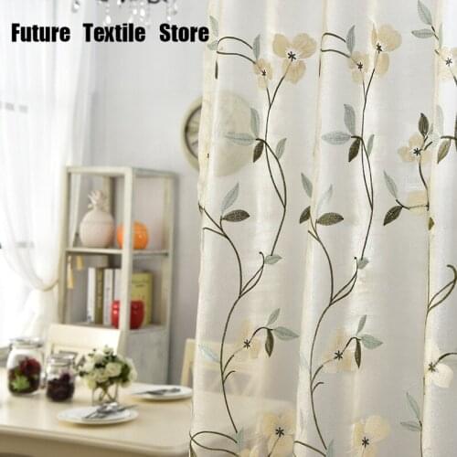New American Style Curtain Small Floral Leaf Vine Embroidered Curtain Living Room Study Bedroom Curtain Size Can Be Customized