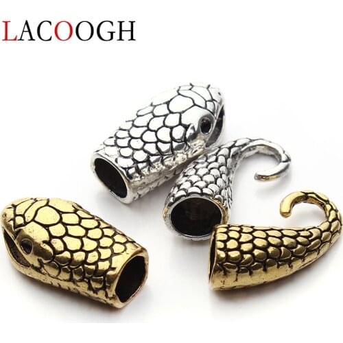 10set/lot 7mm Antique Gold/Silver Snake Shape Clasps Leather Cord Bracelet Necklace Connectors End Cap For DIY Jewelry Making