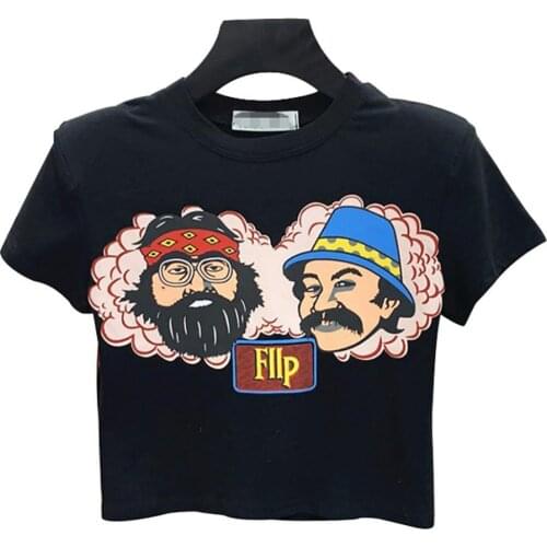 2021 Summer Women Shirts Casual Cartoon Figure Letter Print T-shirt O Neck Short Sleeve Graphic Tee Crop Y2k Top