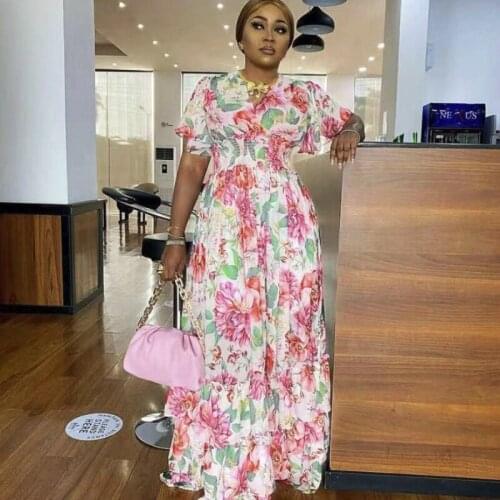 AOMEI Women Floral Print Dress V-Neck Loose Casual Long Dresses Holiday Sweet Beach Style Boho Summer Party Robe Female Clothes