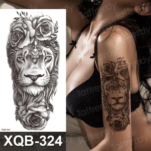 Animal Lion Tiger Temporary Tattoos For Men Fox Wolf Eagle Fake Tattoo Sticker Owl Flower Scorpion King Tatoo Women Body Forearm