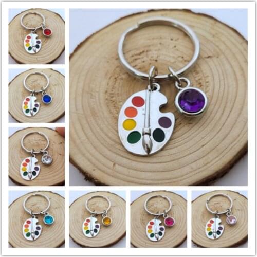 1pcs Painters Tools-Palette & Brush Keychain Christmas stone Jewelry Pendant Key Chain Ring DIY Fit Keychain