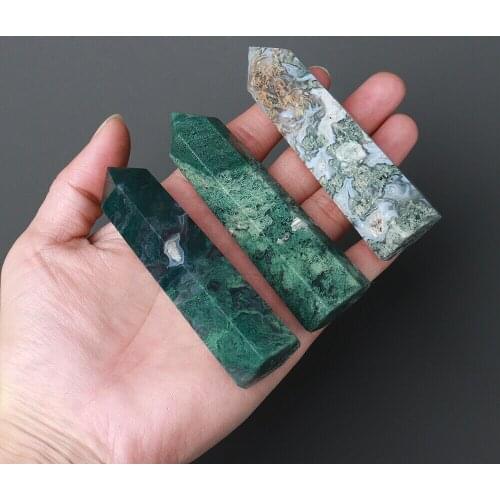 1PCS Natural Moss Agate Single Point Terminated Gemstone Crystal Obelisk Tower Stone