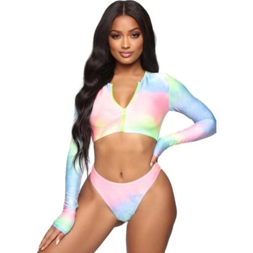 2021 Brazilian Bikini Set Women Swimwear Push Up Long Sleeve Sexy Swimsuit Summer Zipper Bathing Suit 2 Piece Beach Rash Guard