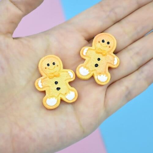 5Pcs Christmas Simulation Gingerbread Man Biscuits Resin Decoration Craft Flatback Kawaii Cabochon Scrapbooking For Phone Deco