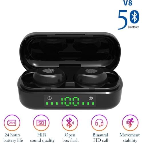9D Bass Stereo Waterproof Bluetooth Earbuds Headset Wireless Bluetooth 5.0 Earphone Headphones with Microphone Charging Box