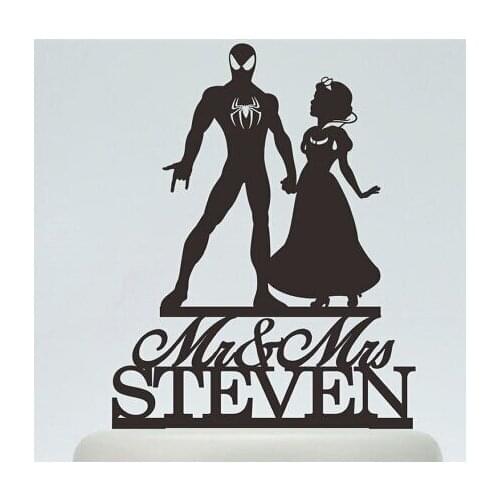 Acrylic wedding Cake Toppers bat-man cosplay funny couples custom bride groom name and date bridal shower party decorations