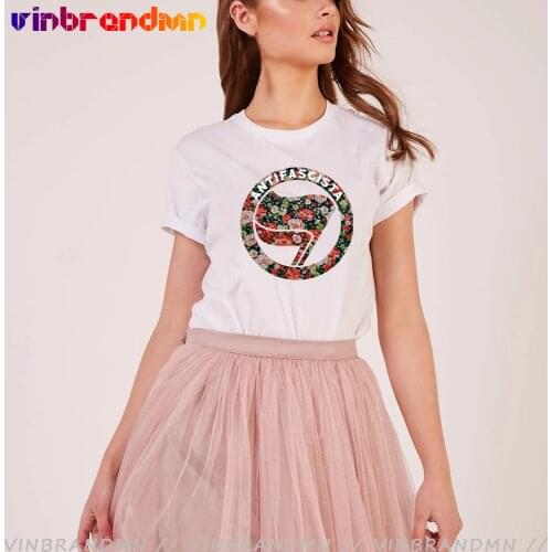 Antifascist Anarchy Anarchist T-shirt Antifa Logo Peace Flag Symbol tshirt Floral Design ANTIFA short sleeve women T shirts
