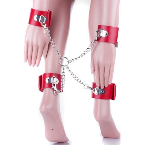Chains Connected Hand Cuffs Leg Cuffs Kit for Adult Games Cosplay Sex Slave Fetish Bondage Restraints Wrist Cuffs Ankle Cuffs