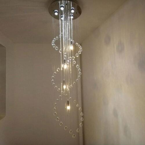 Duplex Staircase LED K9 Crystal Chandeliers lights Villa Luxury Hotel Stair Chandeliers Lamps LED Spiral Long Lightings