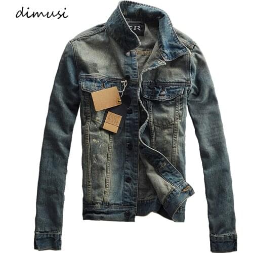 DIMUSI Autumn Winter Mens Denim Jacket Trendy Fashion Ripped Denim Jacket Mens Jeans Jacket Outwear Male Cowboy Coats 3XL,TA227