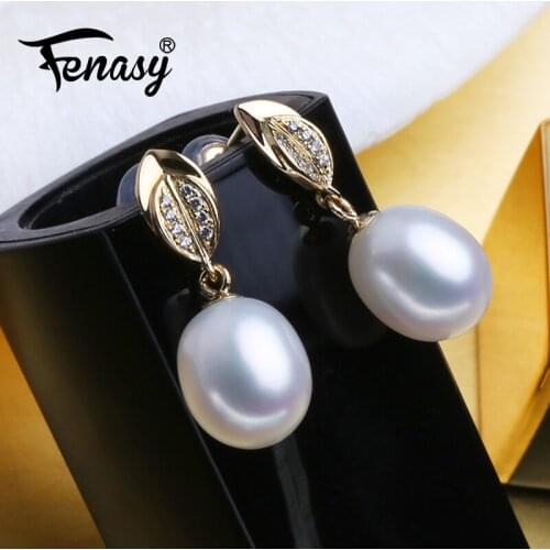 FENASY 18k Gold Drop Earrings Natural Freshwater Pearl Earrings For Women 18K Yellow Gold Au750 Wedding Engagement Jewelry