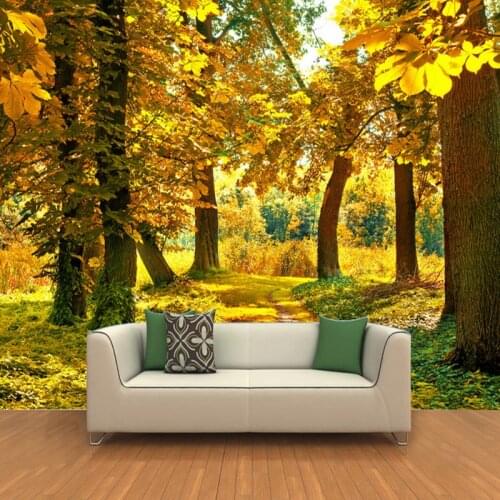 HD Autumn Forest Maple Leaf 3D Mural Nature Photo Wallpaper Living Room Dining Room Romantic Interior Decor Non-woven Wallpaper