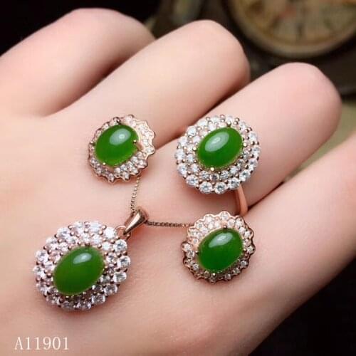 KJJEAXCMY exquisite jewelry 925 sterling silver inlaid natural Jasper jewelry luxury Necklace Pendant Ring Earring suit support