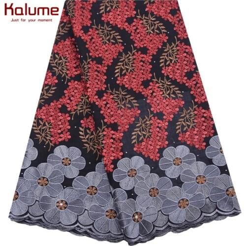 Kalume New Fashion African Cotton Lace Fabric Red Nigerian Swiss Voile Lace Fabric In Switzerland With Stones For Wedding F1945