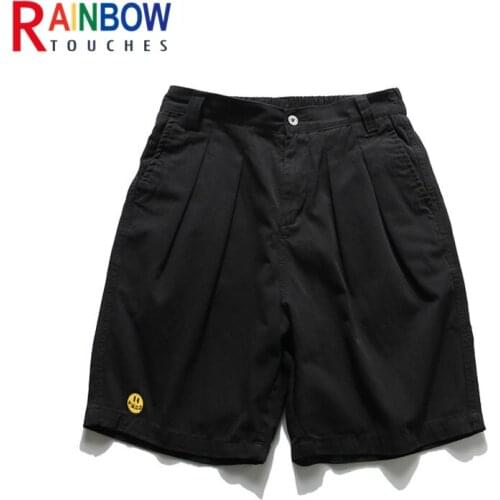 Rainbowtouches Shorts Male New Smiley Face Embroidery Standard Solid Color Casual Shorts Summer Wear Loose Trend