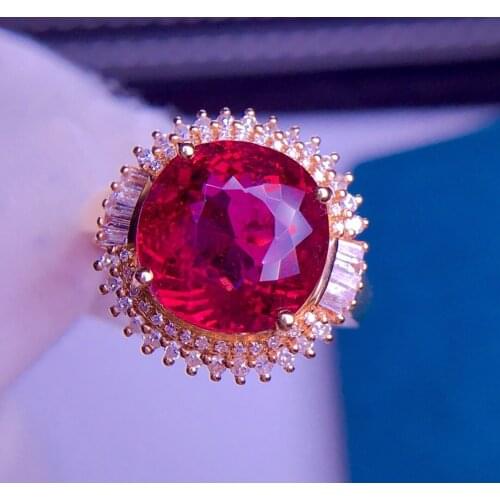 E401 Rubillite Ring Fine Jewelry 18 K Gold Natural Rubi Tourmaline 4.6ct Gemstone Diamond Gift Female Rings for Women Fine Ring