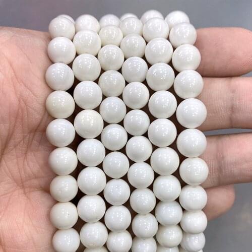 Natural Stone Smooth White Giant Clam Round Loose Beads For Jewelry DIY Making Bracelet Accessories 15''Inches 4 6 8 10 12mm