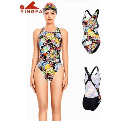 Yingfa new digital printing professional training competition swimsuit female racing quick-drying anti-chlorine women swimwear