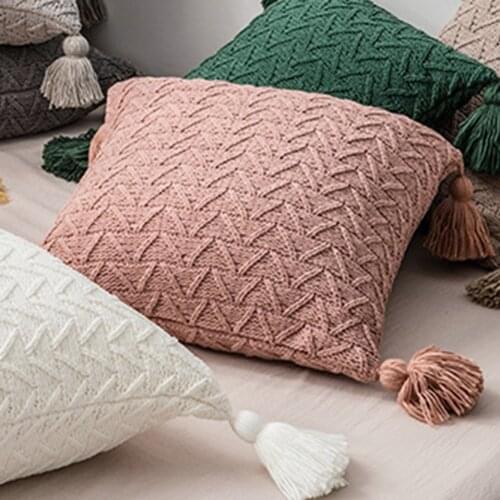 Tassels Cushion Cover 45x 45cm/30x50cm Beige Pillow Cover Handmade Square Home Decoration for living Room Bed Room Zip Open