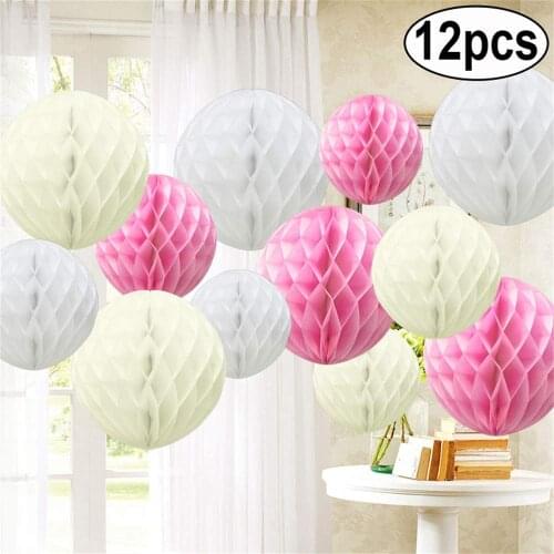 Metable 12 Pack Tissue Paper Honeycomb Balls, Poms Birthday Baby Shower Wedding Decorations (Balls-Baby Pink Shade)