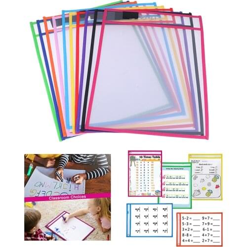 1pc Reusable Dry Erasable Pockets Transparent Write And Wipe Drawing Board Dry Brush Bag File Pocket For Teaching Kids Pastels