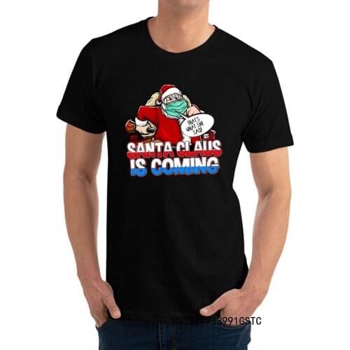 Santa Claus is coming Tops Shirts Fitted O Neck Normal Short Sleeve Premium Cotton Men T Shirt Classic Tee-Shirt Drop Shipping