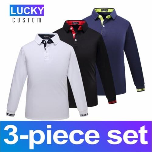 Mens Long Sleeve Polo Shirt Embroidered Custom Print Business Casual Breathable Solid Color Breathable Lapel Top 3Xl 3 Pieces
