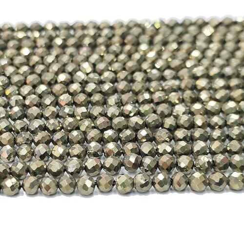 Natural Stone Loose Bead Beading 3mm Pyrite Angle Round Faceted Beading Making DIY Bracelet Necklace Earring Jewelry Accessories