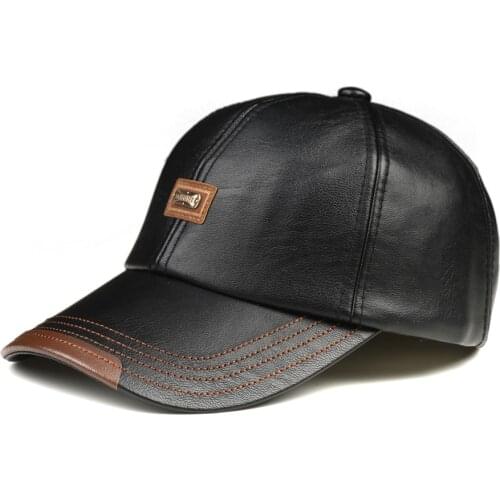New mens baseball cap trend leather fashion simple autumn and winter out wild baseball cap