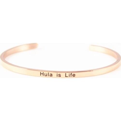 New Stainless Steel "Hula Is Life" Bangle Positive Inspirational Quote Open Cuff Adjustable Bracelets Bangles for Girls Women