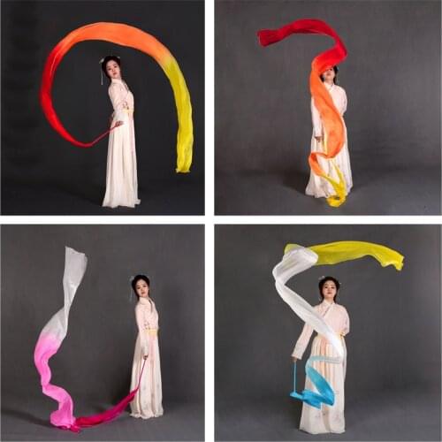 New Arrival Gradient Belly Dance Props Throwing Streamers Colorful Stage Performance real Silk Ribbon Sticks 4M length 5 colors