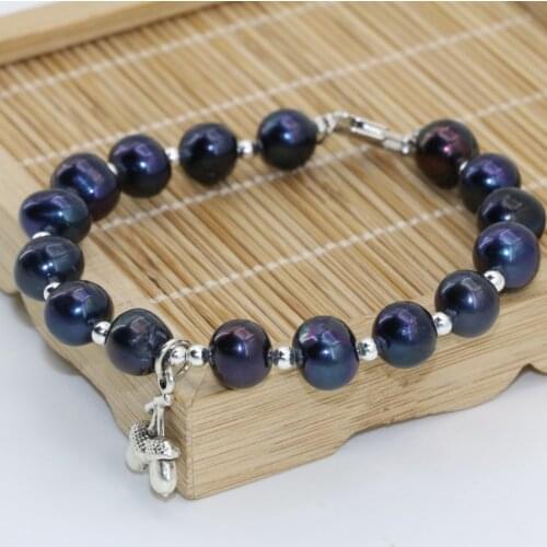New Diy Unique Clasp Bracelets Natural Black Freshwater Cultured Pearl 8-9mm Round Beads Elegant Fashion Jewelry 7.5inch B2750