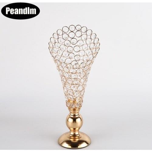 PEANDIM Crystal Candle Holder Gold Plated Candle Stand Wedding Candelabra Centerpiece Home Dining Table Flower Vase Decoration