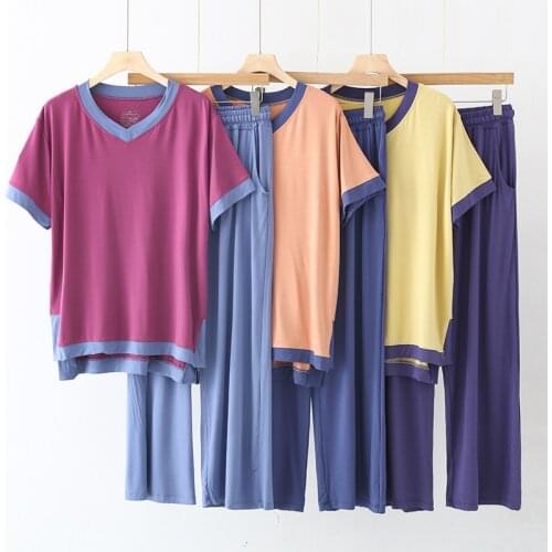 Pajamas Women Summer Thin Short-sleeved Modal Plus Size Loose Trousers Home Service Two-piece Suit