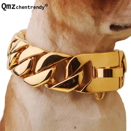 Exaggerated Extra-coarse 316L Stainless Steel Golden Cuban Large Pet Dog Chain Necklace Pitbull Collars Choker Top quality