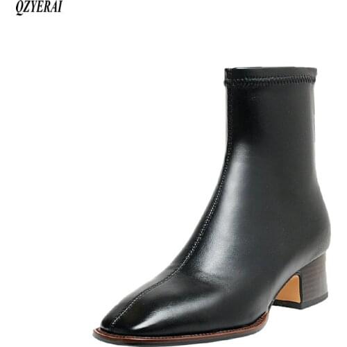 QZYERAI The new Chelsea boots Genuine leather Female boots Ankle womens boots Fashion boots shoes Size 34-41