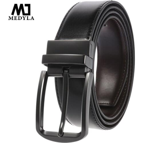 MEDYLA Men Belt Business Genuine Leather Belt Revolvable Buckle Belts For Men Formal With Double Side Black Dark Brown