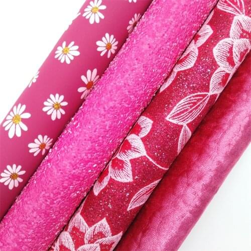 Rose Chunky Glitter leather, Flowers Printed Glitter Fabric Leather For Bow 21x29CM Twinkling Ming KM311