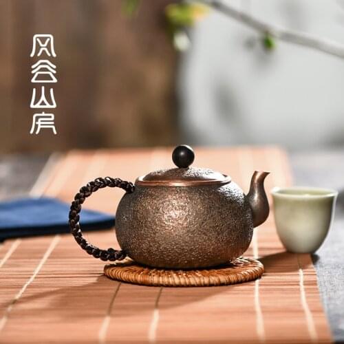 Hand made stone pattern pure copper teapot Japanese retro bronze small tea pot Kungfu tea set water kettle teaware gift