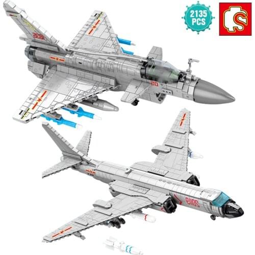 SEMBO High-tech Air Force Weapon Series Building Blocks H-6K Aircraft Fighter Bricks Toys Birthday Gift For Boyfriend