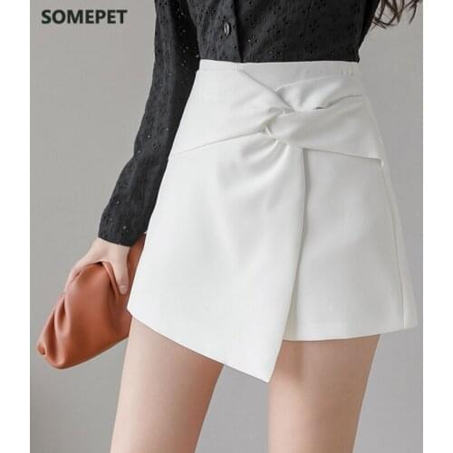 Irregular skirt shorts women spring summer streetwear bow twist high waist woman shorts fashion wide leg casual shorts feminino