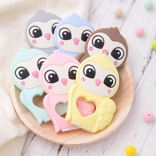 Silicone Mini owl Bead Baby Toy Teeth Rattle Bpa Free Silicone owl Teeth Small Stick Baby Teeth 90mm