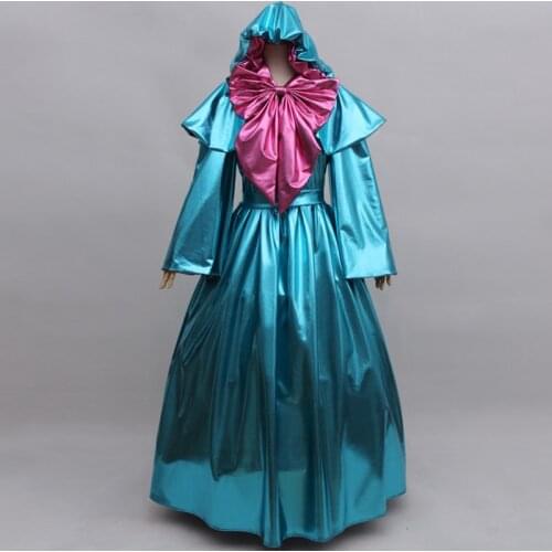 Fairy Godmother Blue Dress With Hood Adult Women Princess Cosplay Costume Fancy Halloween Masquerade Clothing