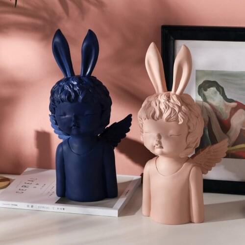 Nordic Ins Cute Angel Rabbit Boy Statue Resin Crafts Wine Cabinet Decoration Ornaments Home Porch Art Crafts Jewelry Decoration
