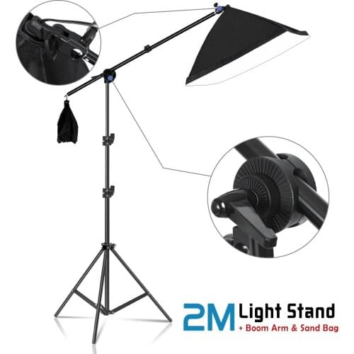 50x70cm E27 Single-Lamp base Softbox With Boom Arm & 2M Stand,Use For Photo Studio Video